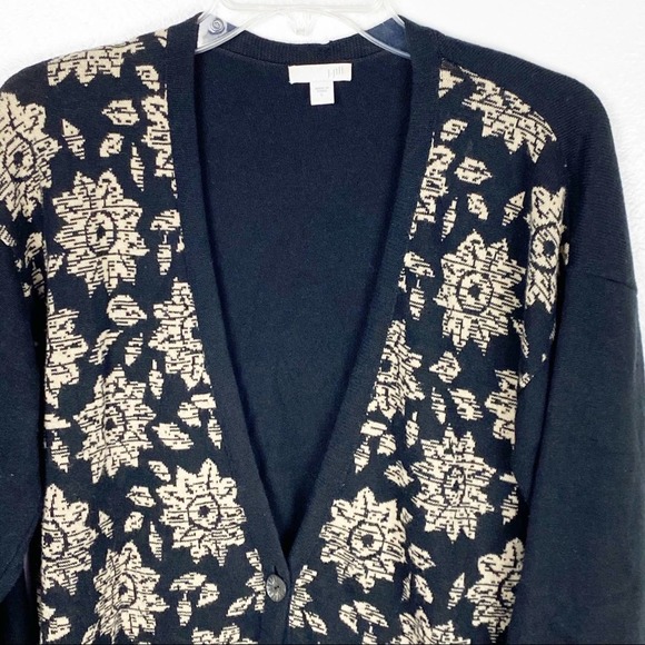 J. JILL Black Gold Floral One Button Longline Cardigan, Size Large - Picture 5 of 9